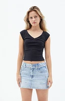 Pacsun Light Indigo Rhinestone Mid Rise Denim Mini Skirt