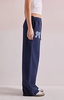 Beverly & Beck Denim Bow Applique Baggy Sweatpants