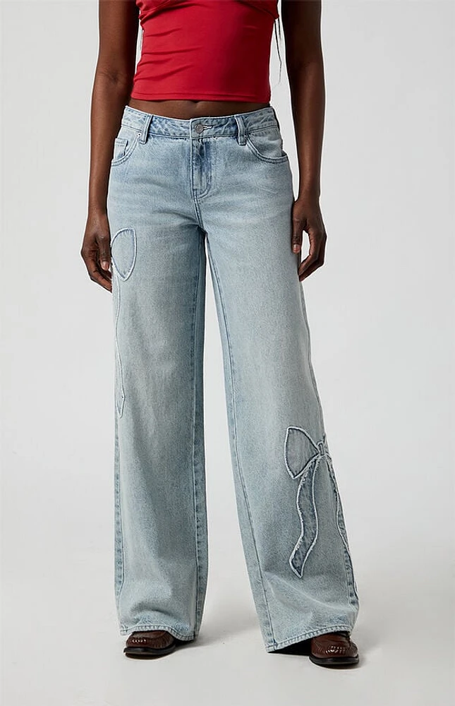 Pacsun Casey Bow Low Rise Baggy Jeans Light Indigo