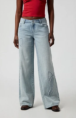 Pacsun Casey Bow Low Rise Baggy Jeans Light Indigo