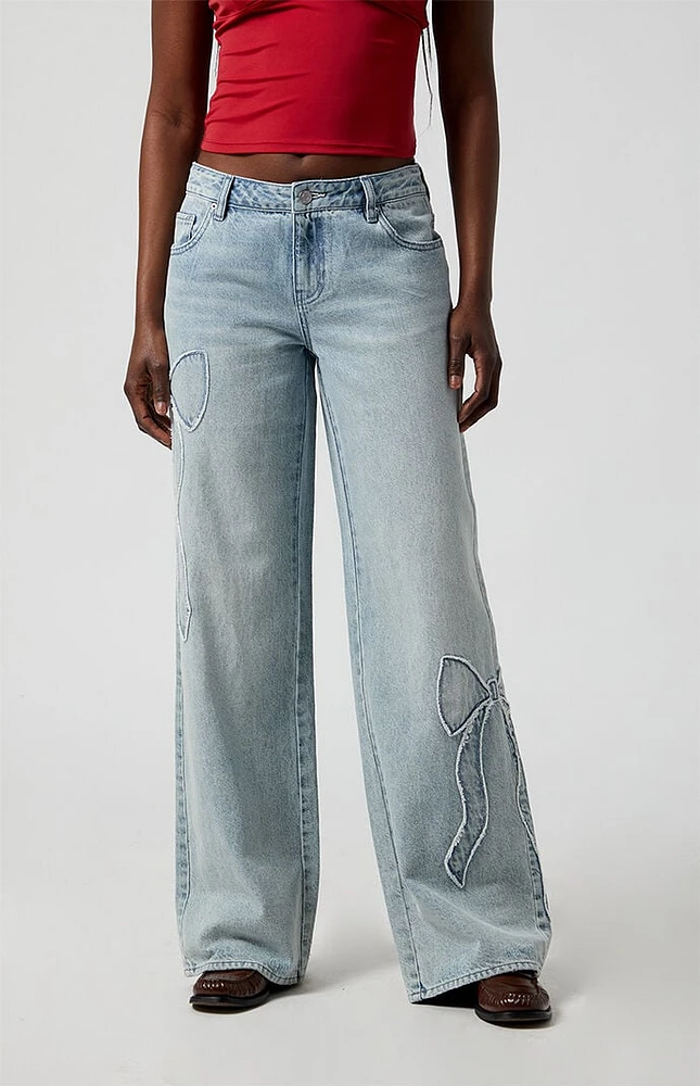 PacSun Casey Bow Low Rise Baggy Jeans Light Indigo