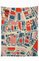Paris Map Blue Tapestry