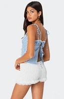 Edikted Billie Open Tie Back Gingham Top