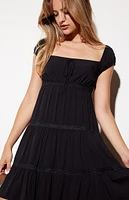 LA Hearts Tie Front Lace Trim Babydoll Dress