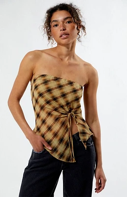 LA Hearts Plaid Asymmetrical Tube Top