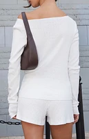 John Galt White Pointelle Long Sleeve Top