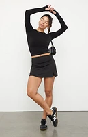 PAC 1980 Active Black Shirred Side Long Sleeve Top