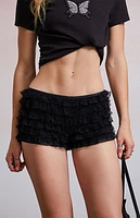 Third Charm Black Ruffle Micro Shorts