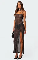 Sheer Micro Sequin Slitted Maxi Dress