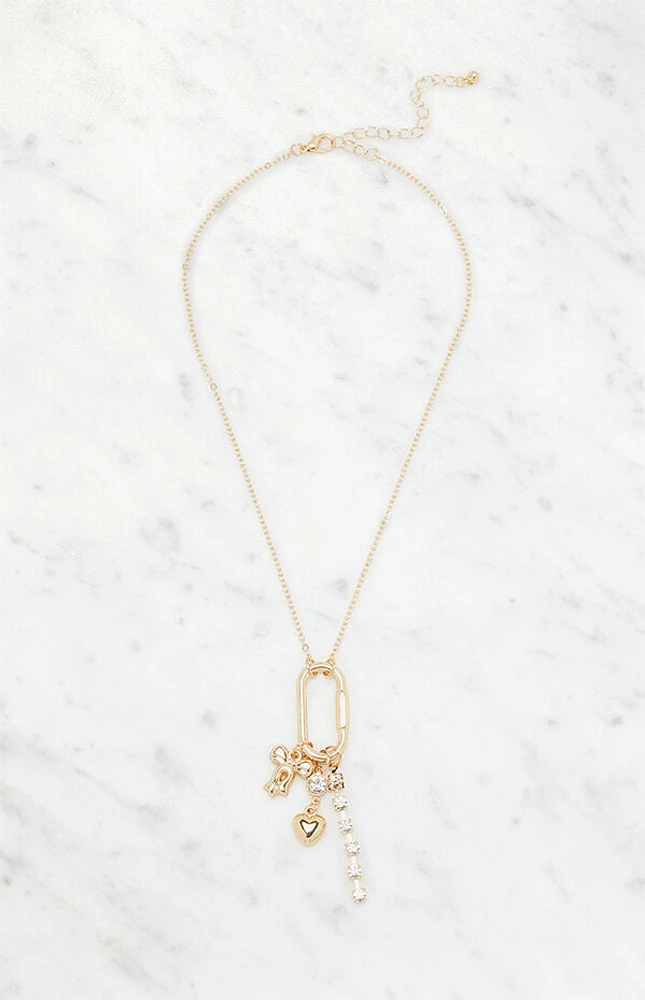 LA Hearts Bow Paperclip Charm Necklace