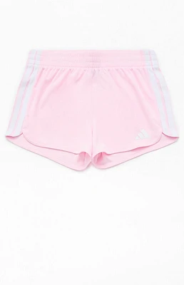 adidas Kids 3 Stripes Pink Pacer Mesh Shorts