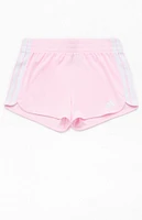 adidas Kids 3 Stripes Pink Pacer Mesh Shorts