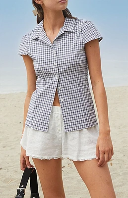 John Galt White Rue Plaid Collared Top