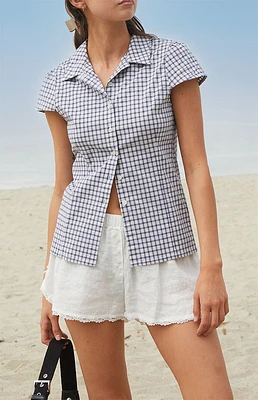 John Galt White Rue Plaid Collared Top