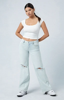 PacSun Eco Light Indigo Ripped Low Rise Wide Leg Jeans