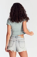 Pacsun Acid Wash Ripped Button Fly High Waisted Denim Festival Shorts
