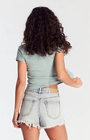 PacSun Acid Wash Ripped Button Fly High Waisted Denim Festival Shorts