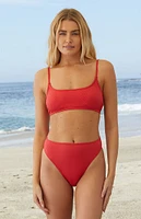 Salero Swim Red Textured Micro Strap Tank Bikini Top