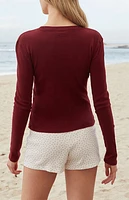 John Galt Burgundy Ainsley Long Sleeve Crop Top