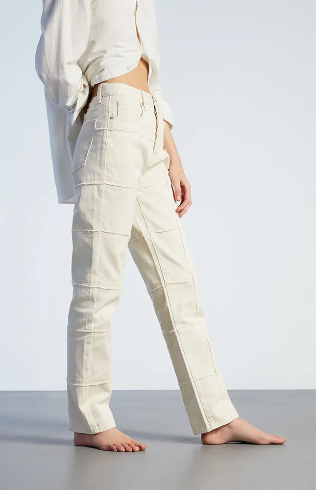 PacSun White Frayed Paneled Dad Jeans