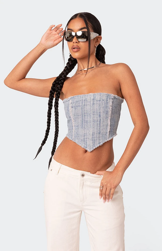 Cici Distressed Denim Corset