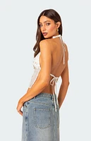 Embroidered Open Back Halter Top