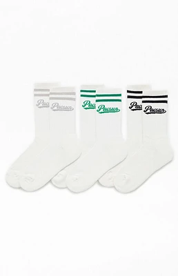 PacSun 3 Pack Script Varsity Stripe Crew Socks