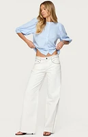 Edikted Pinstripe Linen Look Button Up Shirt