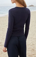 John Galt Navy Ainsley Long Sleeve Crop Top