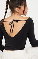 PAC 1980 Active Black V Surplice Long Sleeve Top
