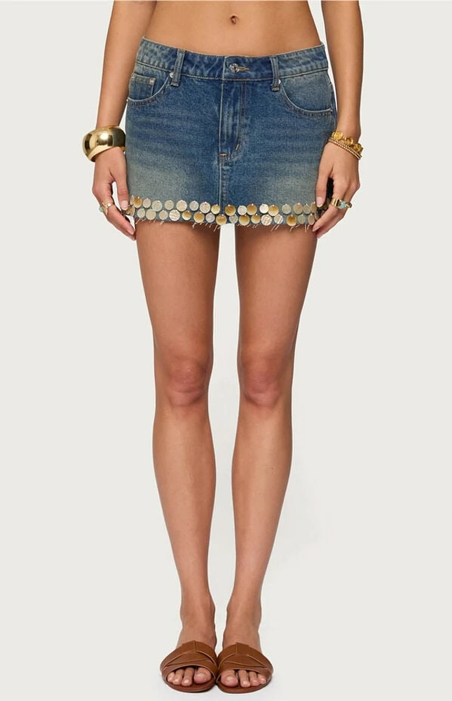 Edikted Shaina Iridescent Denim Mini Skirt