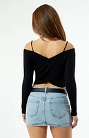 LA Hearts Off-The-Shoulder Wrap Long Sleeve Sweater