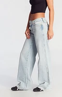 PacSun Casey Asymmetrical Low Rise Baggy Jeans Light Indigo