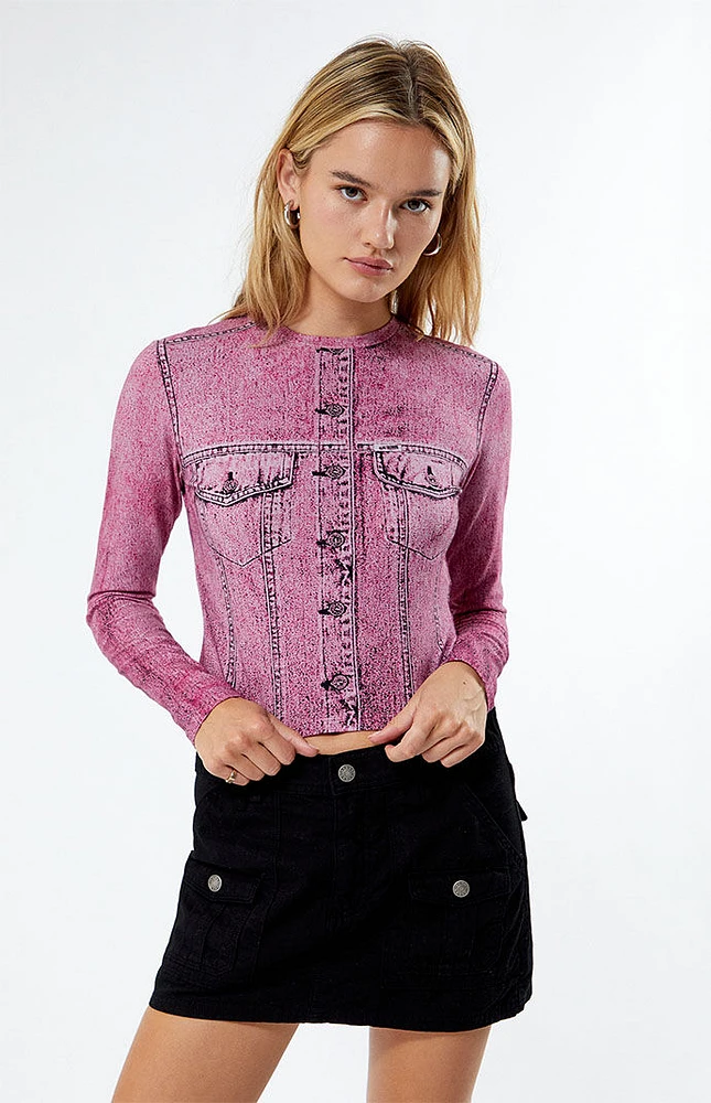 GUESS Originals Printed Denim Long Sleeve Top