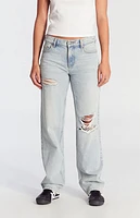 Pacsun Jordyn Ripped Low Rise Straight Leg Jeans Light Indigo