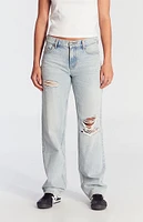 PacSun Jordyn Ripped Low Rise Straight Leg Jeans Light Indigo