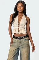 Edikted Studded Split Front Backless Halter Top