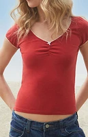 John Galt Red Gina Cinched Top