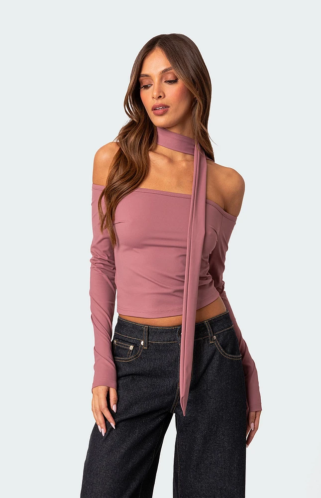 Edikted Off Shoulder Two Piece Scarf Top