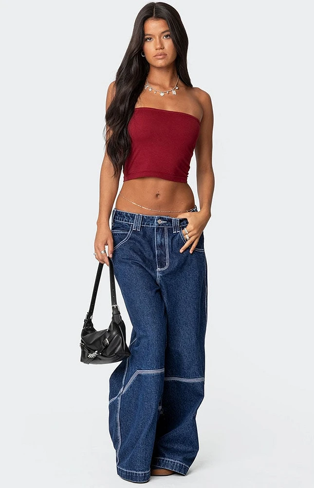 Edikted Super Wide Contrast Stitch Low Rise Jeans