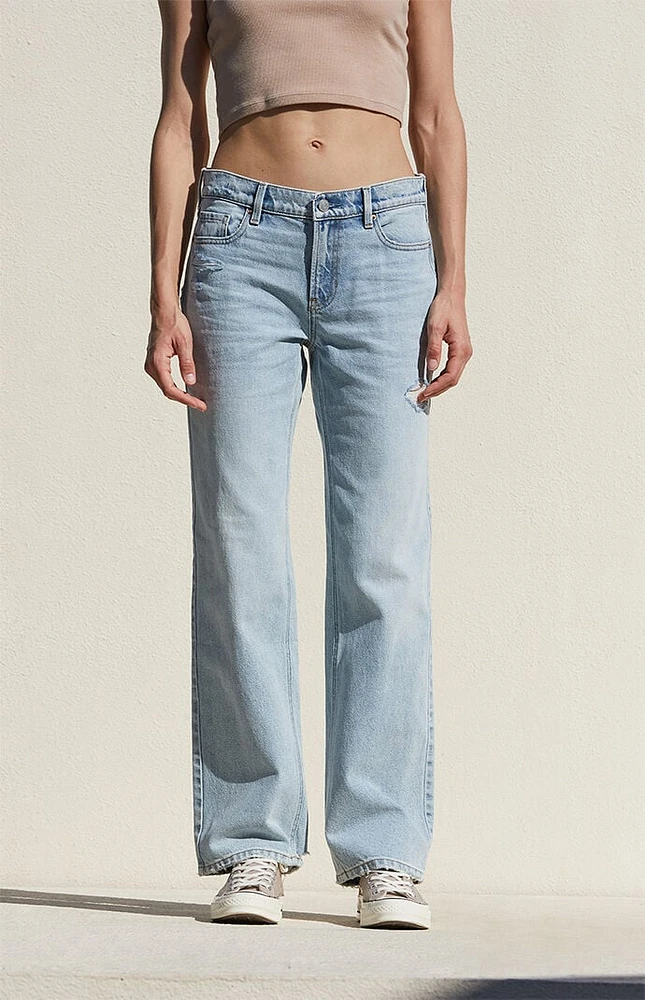 PacSun Light Indigo Ripped Low Rise Straight Leg Jeans