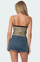 Edikted Leopard Printed Lace Trim Tank Top