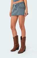 Edikted Studded Low Rise Washed Denim Mini Skirt