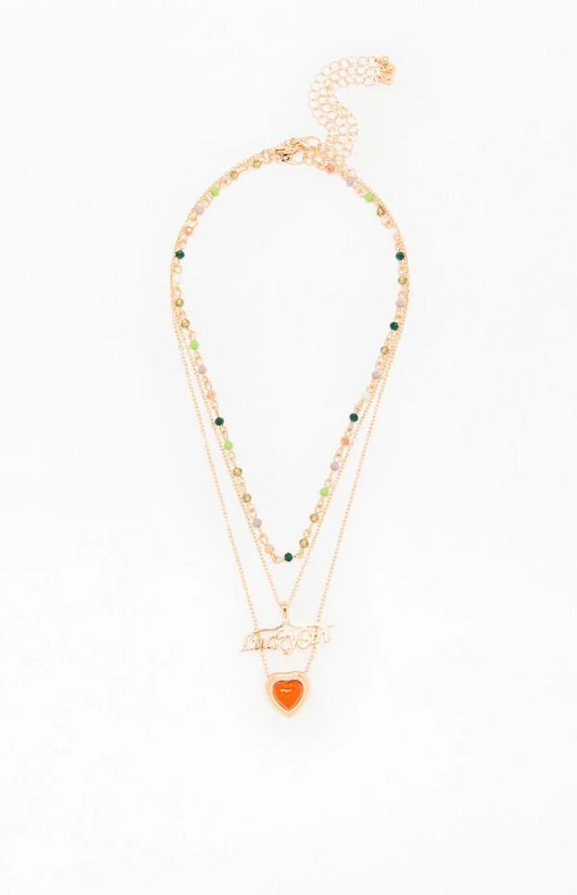 LA Hearts Lucky Girl Beaded Layered Necklace