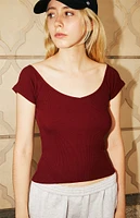 John Galt Burgundy Ada Ribbed Top