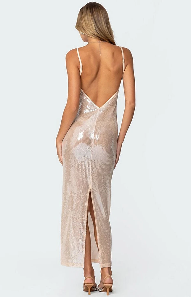 Edikted Sheer Sequin Slitted Maxi Dress