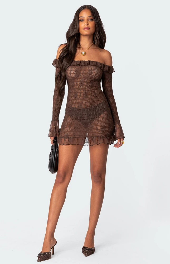 Edikted Wisteria Scrunched Sheer Lace Mini Dress