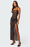 Edikted Sheer Micro Sequin Slitted Maxi Dress