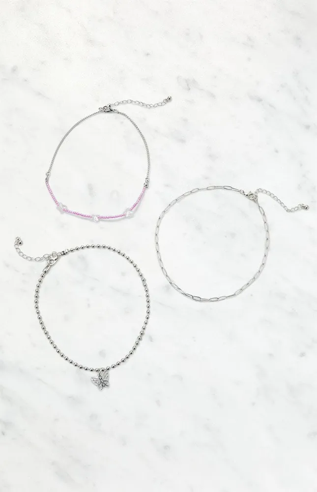 LA Hearts 3 Pack Butterfly Choker Necklaces