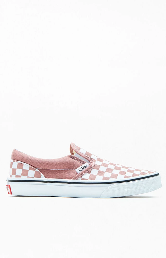 Kids Mauve & White Checker Classic Slip-On Shoes